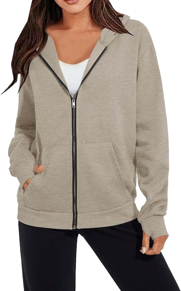 Full Zip Up Hoodies For Women Trendy 2023 Fall y2k Clothes Long Sleeve Zipper Hooded Sweatshirt Lightweight Jackets