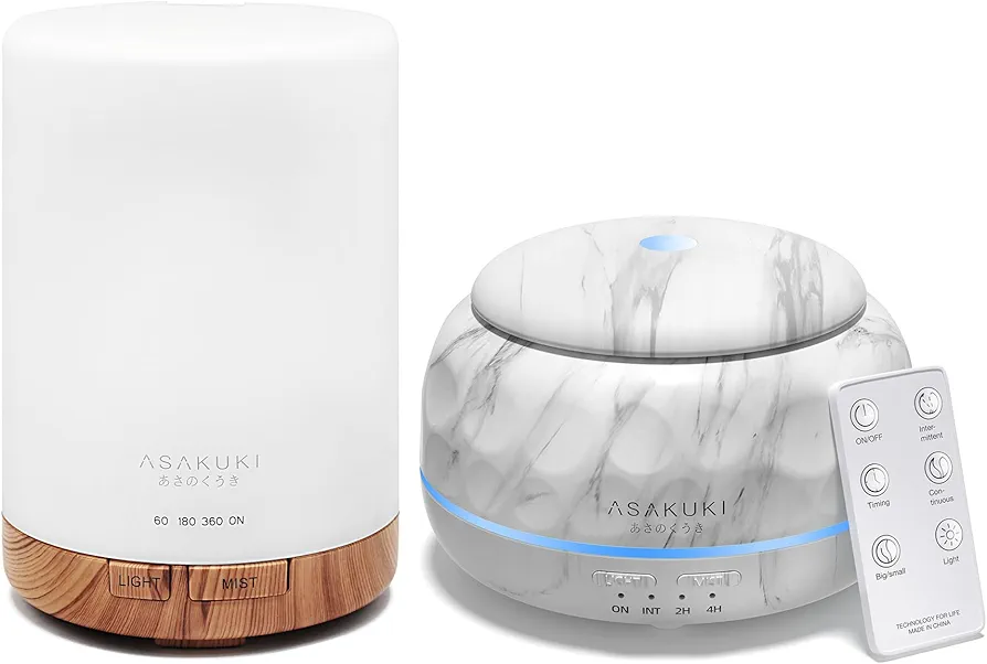 ASAKUKI 300ml Essential Oil Diffusers Bundle - Brown & Marble