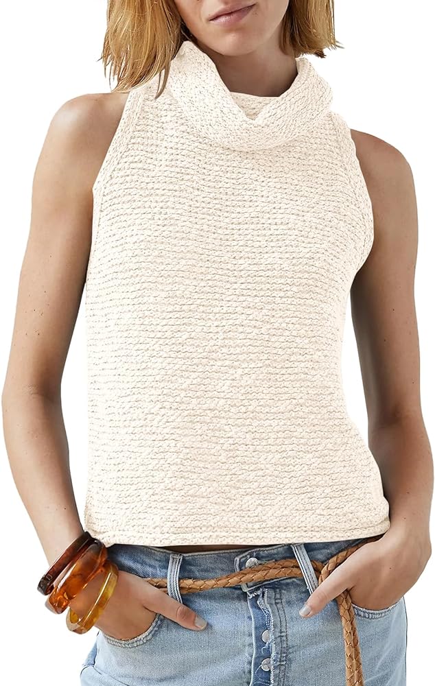 Imily Bela Womens Turtleneck Sweater Vest Sleeveless Loose Pullover Sweaters Knit Fashion Tank Tops