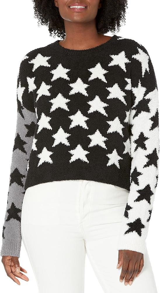 Splendid Women's Black Star Recycled Poly Blend Fuzzy Sweater