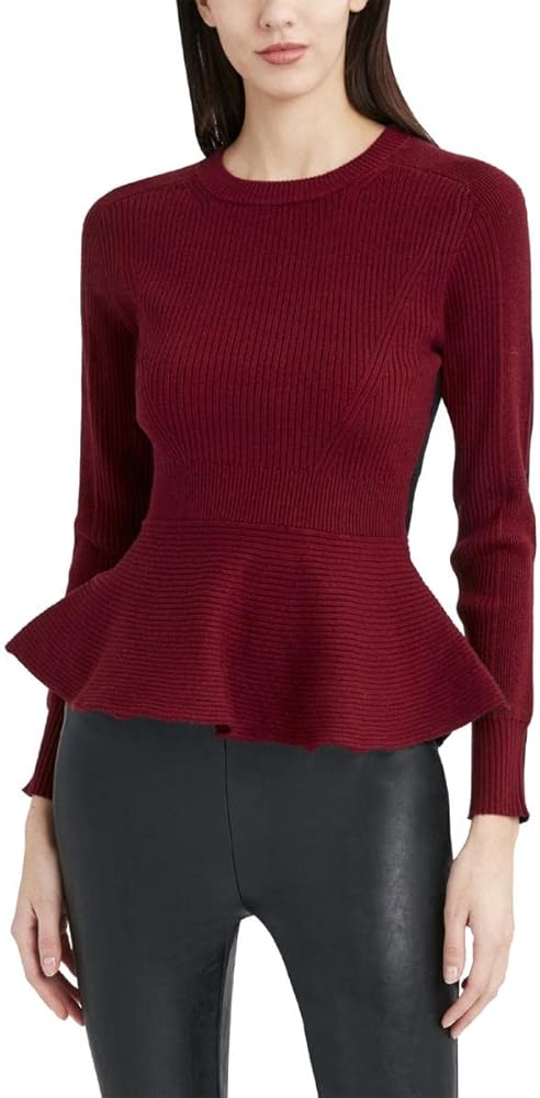 BCBGMAXAZRIA Women's Long Sleeve Peplum Sweater