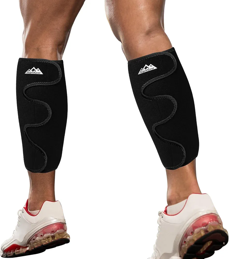 supregear Calf Support Brace, 2 Pack Shin Splint Compression Men Women Adjustable Calf Wrap Sleeve for Muscle Swelling Pain Relief Hiking Training Comfortable Breathable Calf Support, Black