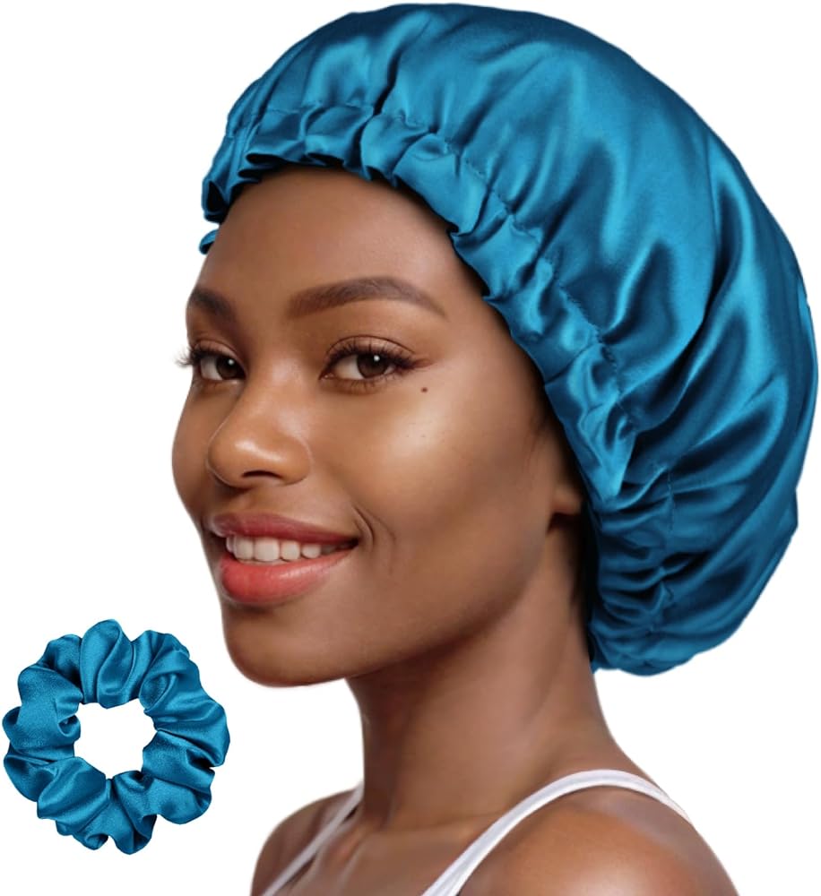 PARISBELLA Reversible Smooth As Silk Satin Bonnet for Sleeping, Adjustable Satin Sleep Cap for Curly Hair, Chic Satin Hair Wrap with Scrunchy