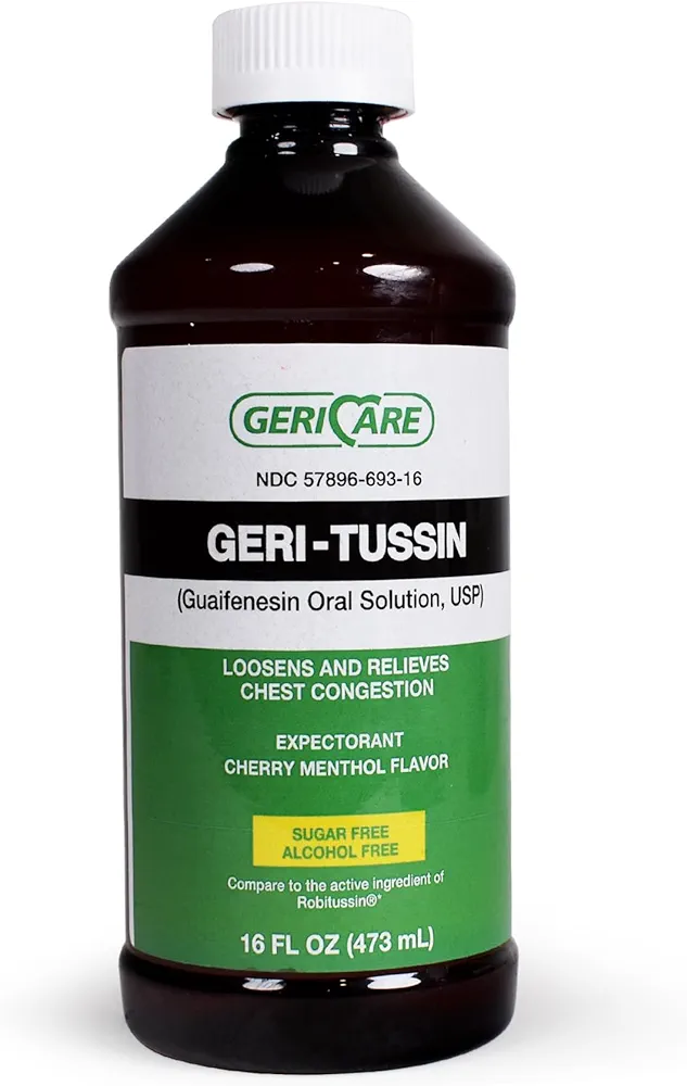 GeriCare Geri-Tussin Cold and Cough Relief Guaifenesin Syrup Sugar Free, 16 Fl Oz (Pack of 2)