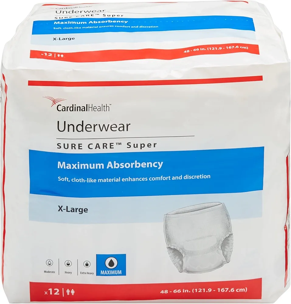 Cardinal 12253101 Sure Care Adult Heavy Absorbent Underwear, White - Extra Large - Pack of 12