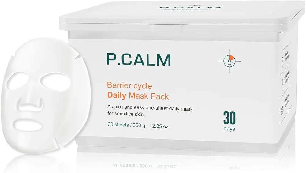 P.CALM Barrier Cycle Daily Sheet Mask Pack 30 Days | Korean Non Comedogenic Daily Moisturizing Treatment Sheet Mask for Sensitive Skin | Vegan Cruelty Free