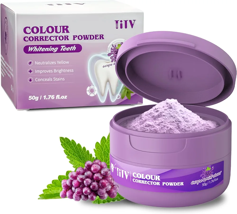 Teeth Whitening Powder Purple Color Corrector Teeth Whitening Remineralizing Tooth Powder Grape Flavor Teeth Whitener Stain Removal Toothpaste Powder