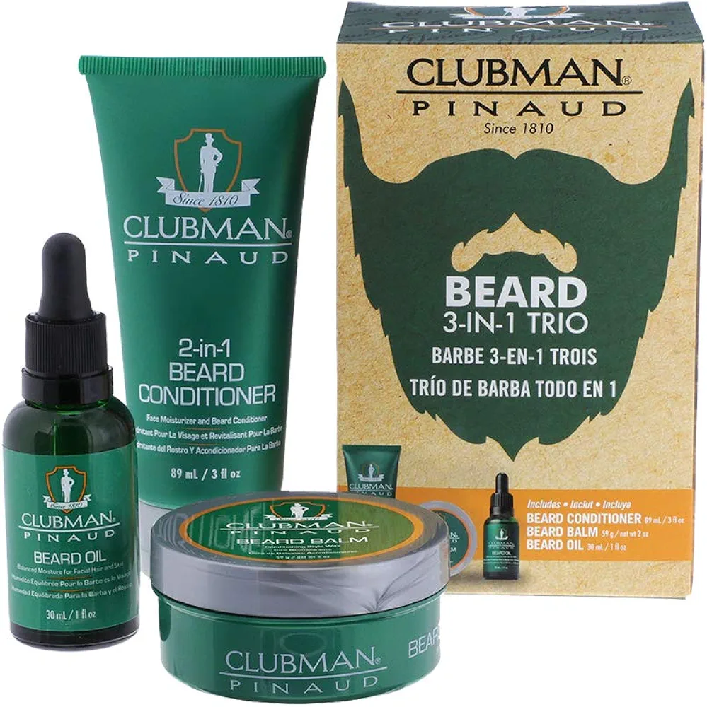 Clubman Pinaud Beard Kit, includes Beard Conditioner, Beard Balm and Beard Oil