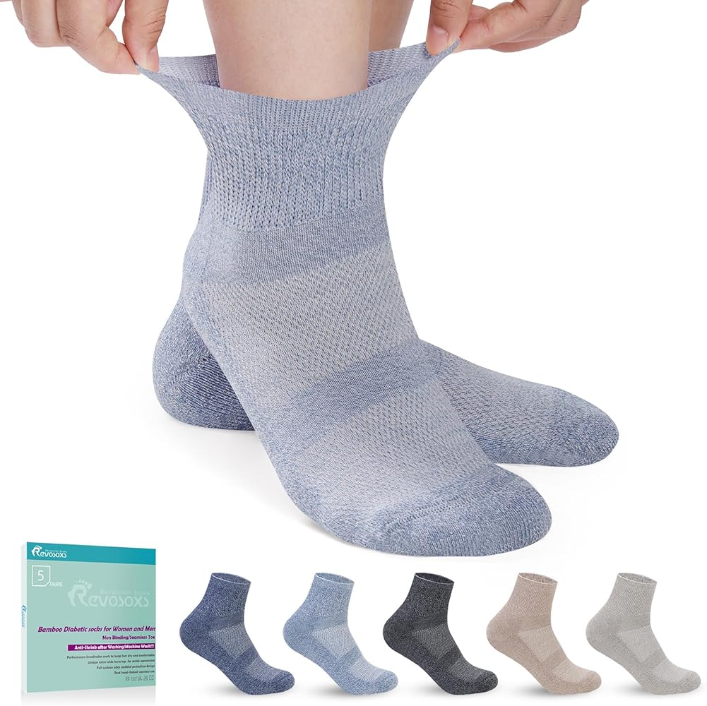 Diabetic Socks for Men Women,5 Pairs Bamboo Diabetic Ankle Socks for Women,Non-Binding Diabetic Socks