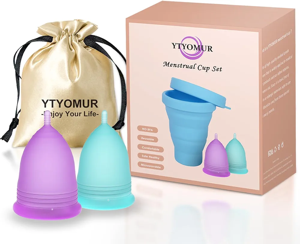 Menstrual Cup Set, 2 Soft Period Cup Come with Collapsible Cleaner Cup - Feminine Hygiene Tampon and Pad Alternative, Reusable Premium Silicone Microwavable Friendly