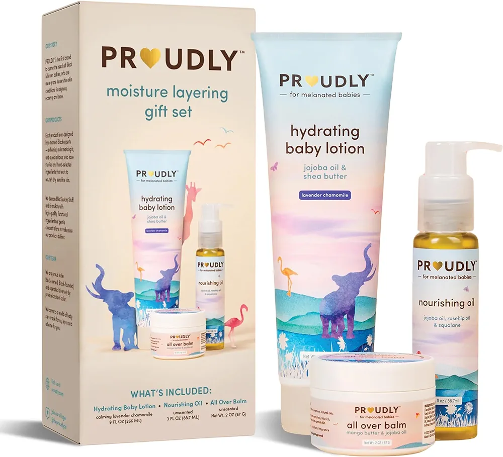 PROUDLY Moisture Layering Gift Set for Melanated Babies Dermatologist-Designed Kids Skin Care for Sensitive & Dry Skin - Ideal for Eczema & Cradle Cap