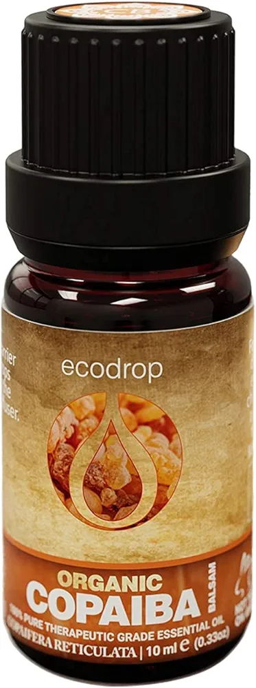 EcoDrop Organic Copaiba Essential Oil - 10ml | Cosmos Certified, 100% Pure Therapeutic Grade, Ideal for Aromatherapy, Massage, and Diffusion