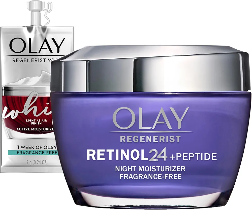 Olay Regenerist Retinol 24 + Peptide Night Face Cream 1.7 Oz + Whip Face Moisturizer Travel/Trial Size Gift Set