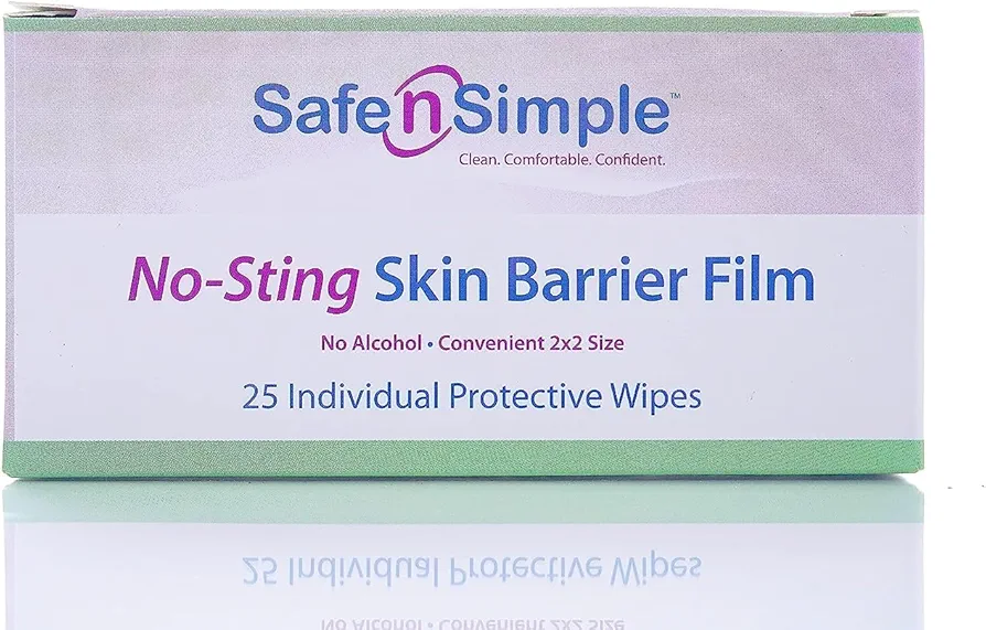 Safe n' Simple No Sting Skin Prep Barrier Wipes - 25 Individual Ostomy Barrier Film Wipes - Skin Prep Protective Wipes - Bandage Medical for Skin