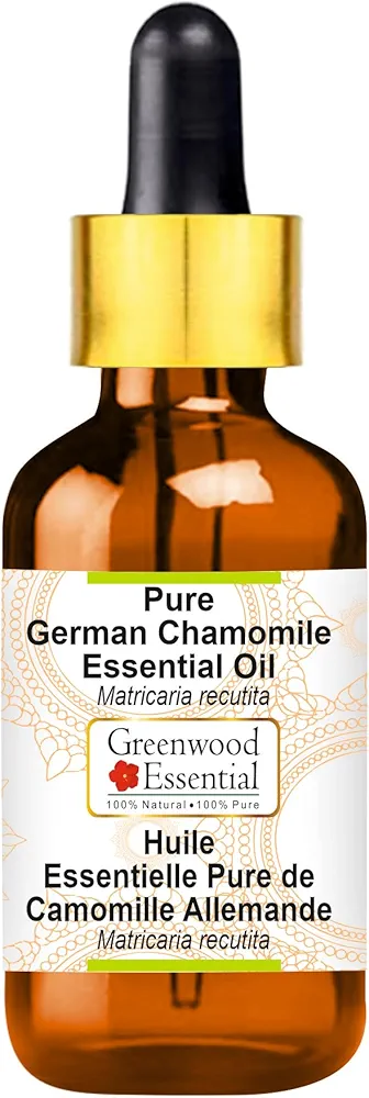 Pure German Chamomile Essential Oil (Matricaria recutita) with Glass Dropper Steam Distilled 2ml (0.06 oz)