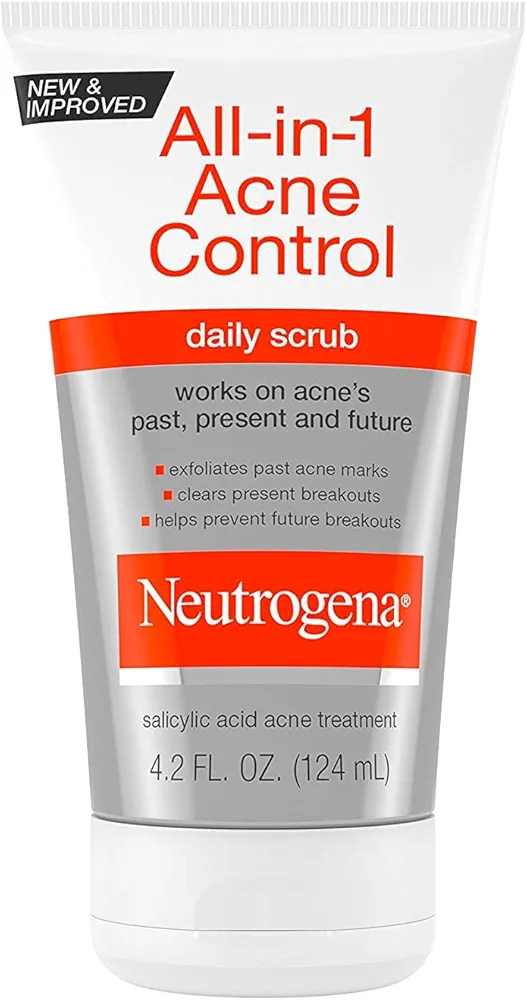 Neutrogena All-In-1 Acne Control Daily Face Scrub to Exfoliate and Treat Acne, Salicylic Acid Acne Treatment, 4.2 fl. oz