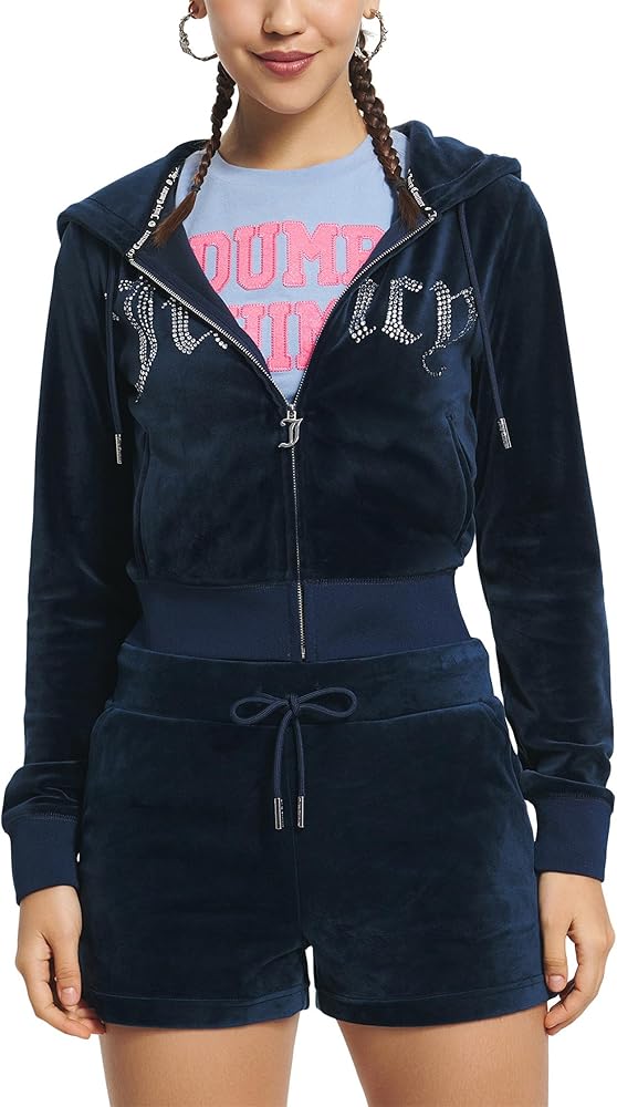 Juicy Couture Women's Classic Juicy Hoodie with Front Bling