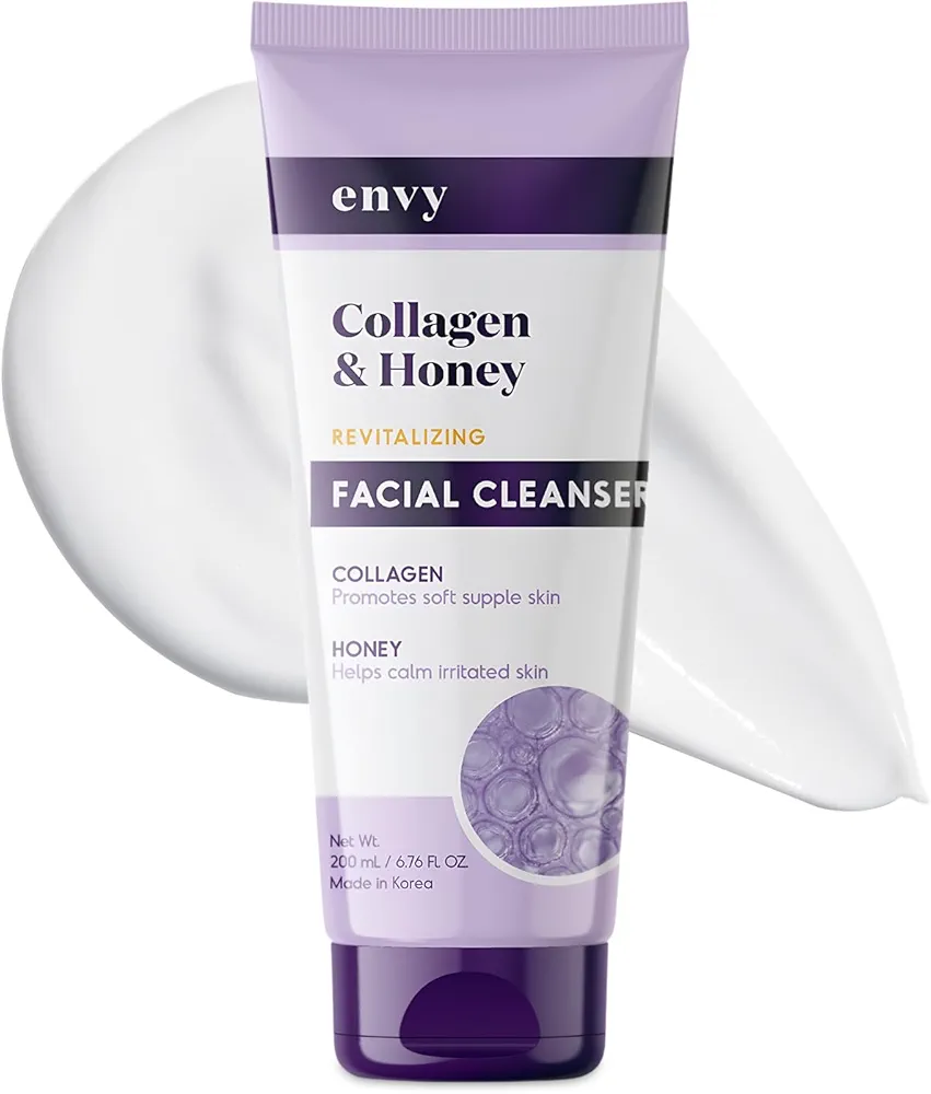 Envy Facial Cleanser with Collagen & Honey - Promotes Healthy & Radiant Skin - Reduce Fine Lines & Wrinkles - Anti Aging - Korean Skin Care - For All Skin Type - Vegan, Cruelty Free - 200ML / 6.76Oz.