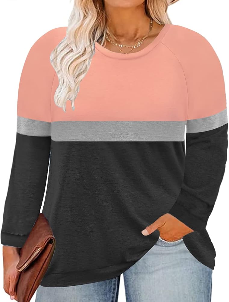 RITERA Plus Size Tops for Women Long Sleeve Casual Tunic Shirts Round Neck Pullover Tees XL-5XL