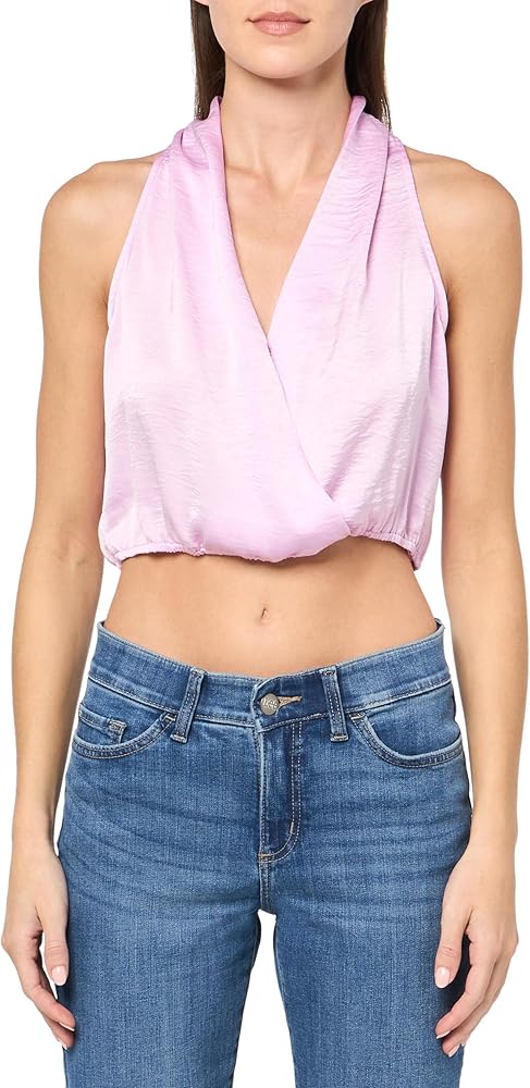 Women's Sleeveless Surplice Halter Neck Blouson Top