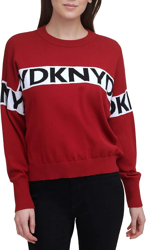 DKNY Women's Stripe Cotton Logo Sweater