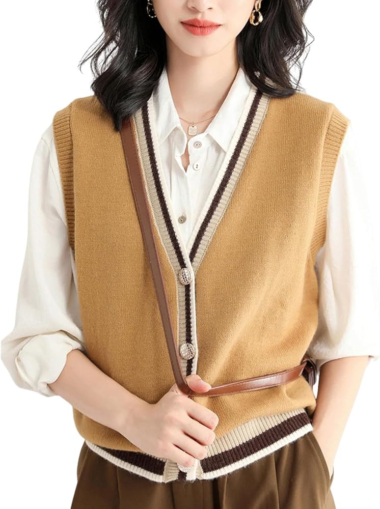 Gihuo Sweater Vest Women Casual V Neck Button Down Sleeveless Knit Cardigan Vest Fashion Sweater Tank Tops