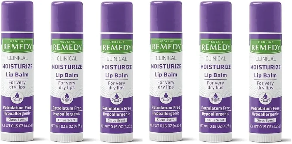 Medline Remedy Clinical Lip Balm, 3 Count, Citrus Scent, Moisturizing, Hydrating, Nourish, Nutrient Rich, Soothing Natural Oils, Revitalize, Comforting, Skin Conditioners, 0.15 oz Stick (Pack of 2)