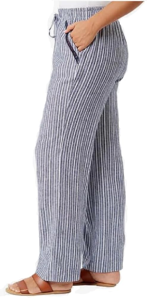 Briggs Women's Linen Blend Pant, Grey/White Stripe, Small