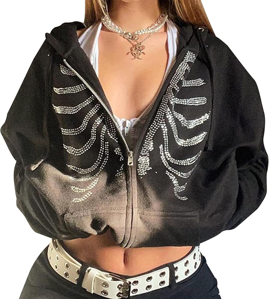 Fabumily Women Zip Up Hoodie Casual Long Sleeve Y2K Vintage Graphic Aesthetic Sweatshirts Top E-Girl 90s Streetwear Jacket