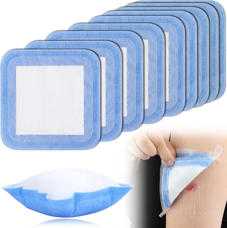 Super Absorbent Wound Dressing Non Stick Gauze Pads for Post Surgical Incisions Scrapes Skin Abrasions Foot Ulcers Pressure Sore Wound Care Bandages 4"x4" (Pack of 10)