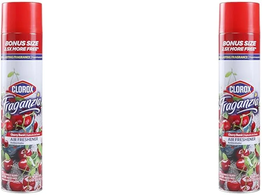 Clorox Fraganzia Aerosol Air Freshener in Cherry Burst Scent, 20oz Bonus Size | Long-Lasting Air Freshener Spray | 20 Oz Bonus Size | Room Air Freshener (Pack of 2)