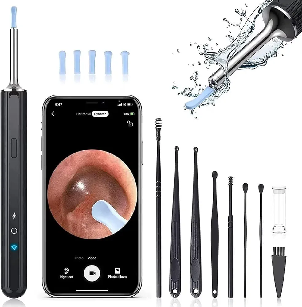 Ear Wax Removal, Ear Cleaner with Camera, FSA HSA Eligible, Earwax Removal kit with 7 Ear Pick, Ear Cleaning Kit, 1080P Ear Camera for iOS & Android (Black)