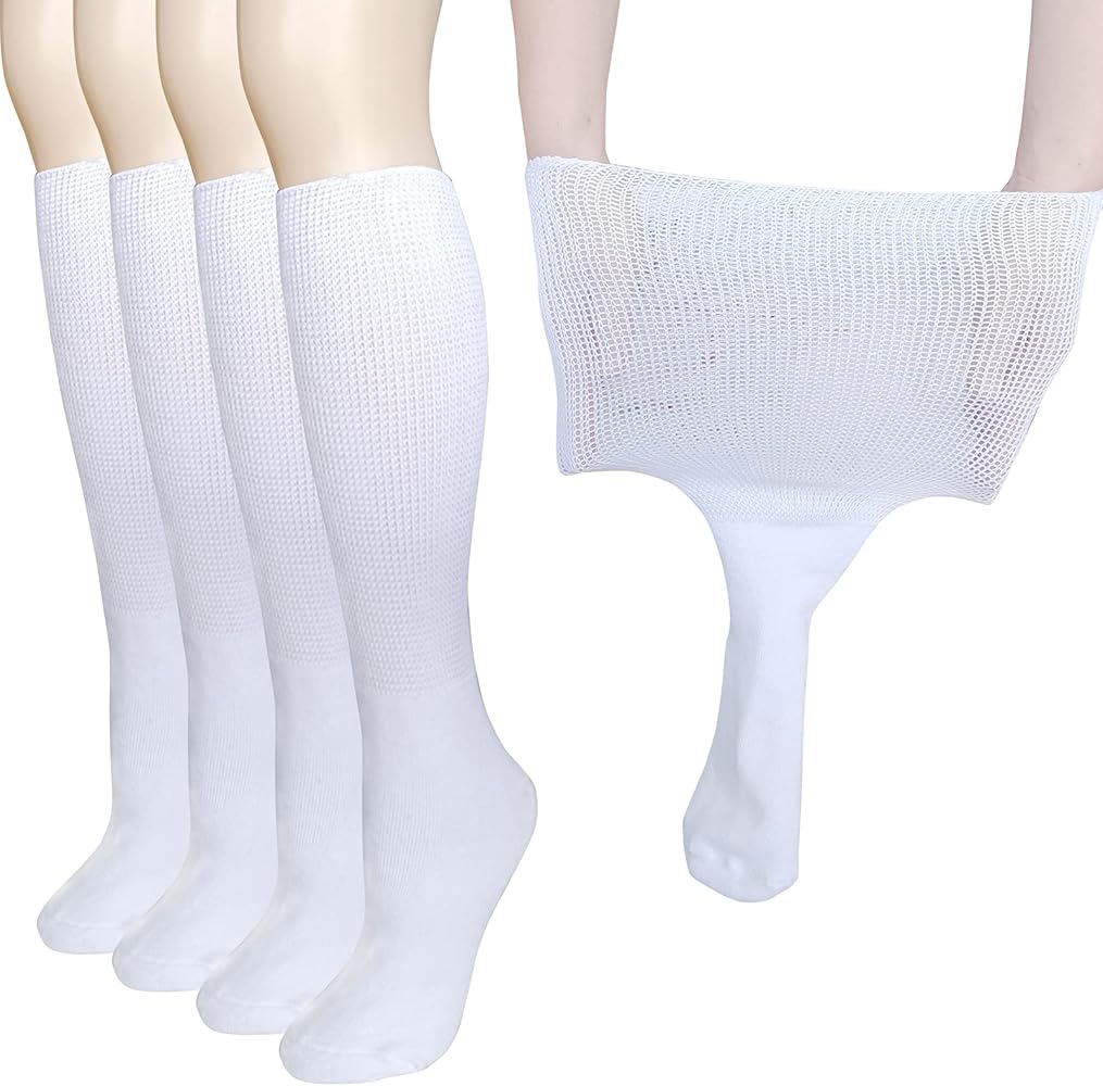 Extra Wide Socks for Lymphedema Swollen Feet Leg, Bariatric Socks, Medical Cast Sock, Diabetic Non Binding – Oversized Neuropathy Swelling Women Men Over Calves (2 Pairs(White)), One Size