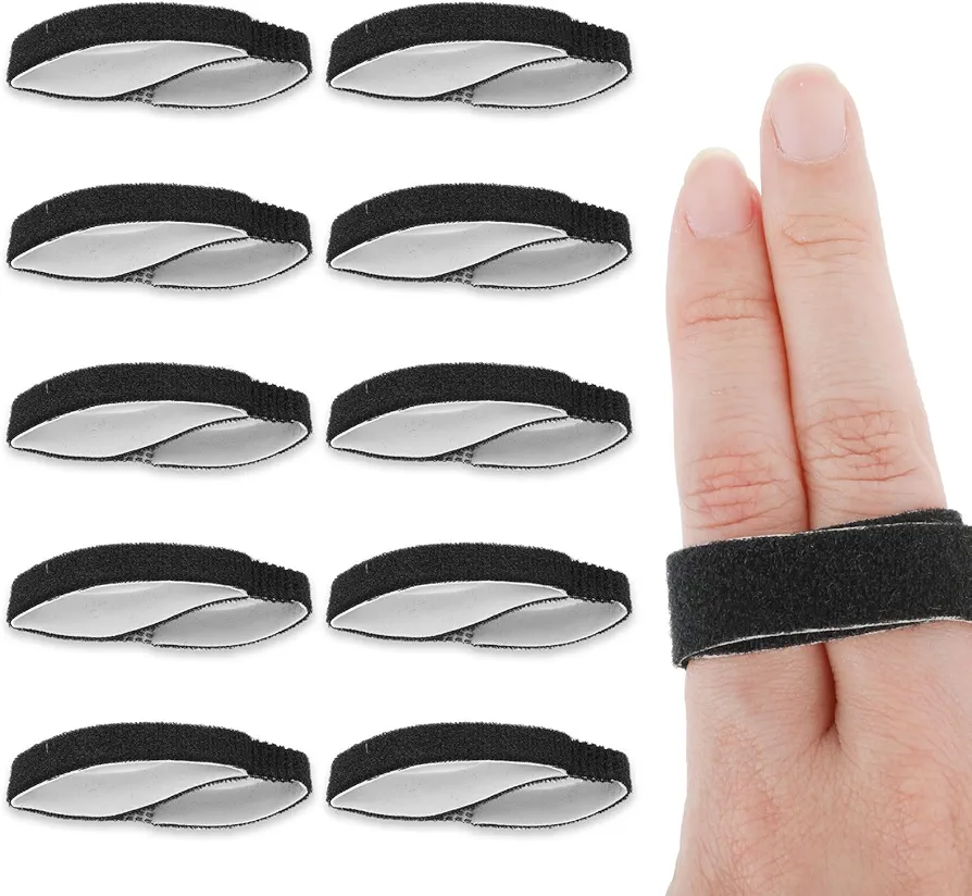 10 Pack Tape Finger Straps With Padded Hook and Loop Finger Buddy Strap Fingers Fixation Strap Thicken Pinky Splint Pinky Finger Splint for Injured Finger Support Knuckle Stabilizer(Black)