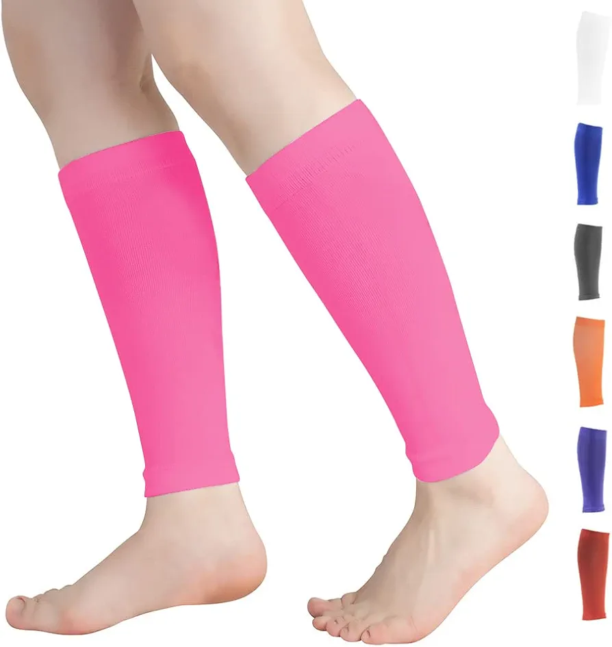 Calf Compression Sleeves for Men & Women (20-30mmhg) - Leg Compression Sleeve for Running, Cycling, Shin Splints Support, Relieve Legs Pain, Travel (One Pair)(Pink,Large)