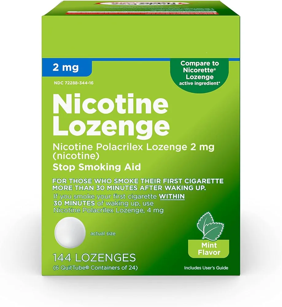 Nicotine Lozenges 2 mg, Quit Smoking, Stop Smoking Aid, Polacrilex Mini Lozenge, Mint Flavor 144 Ct (Pack of 1), Green