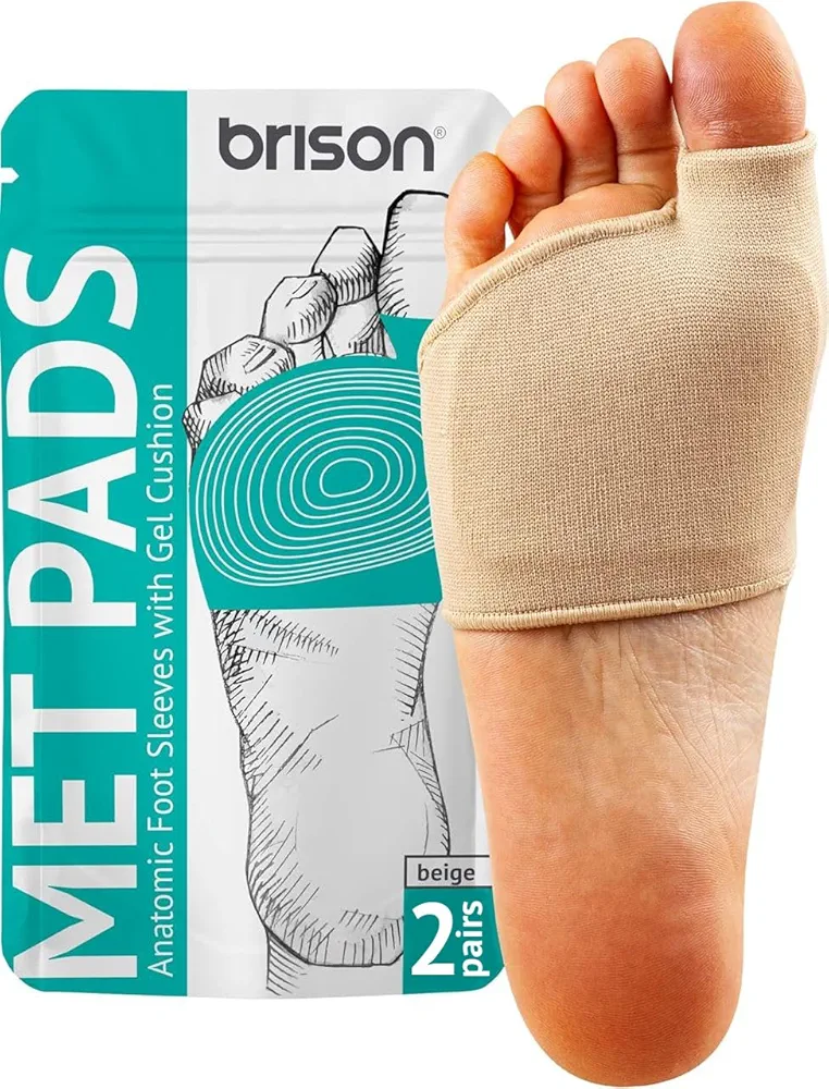 Brison Metatarsal Pads for Women and Men Ball of Foot Cushion - Gel Sleeves Cushions Pad - Fabric Soft Socks for Supports Feet Pain Relief - 2 Pairs S (Men 5-7, Women 6.5-8.5)