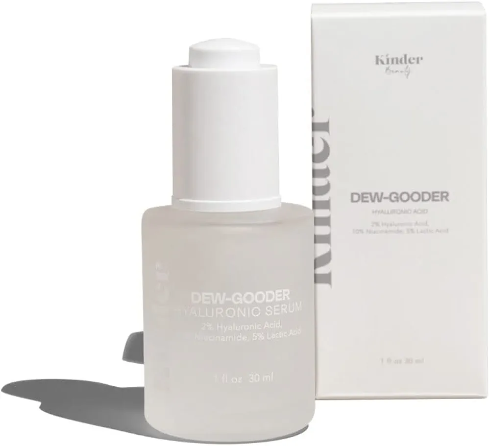 Kinder Beauty Dew-Gooder Hyaluronic Serum | Deeply Hydrating Anti-Aging Face Serum With Pure Hyaluronic Acid, Niacinamide & Lactic Acid | Moisturizes, Plumps and Repairs Skin, Reduces Fine Lines & Wrinkles | Clean, Vegan, Cruelty-Free | 1 fl. oz. (30 ml)