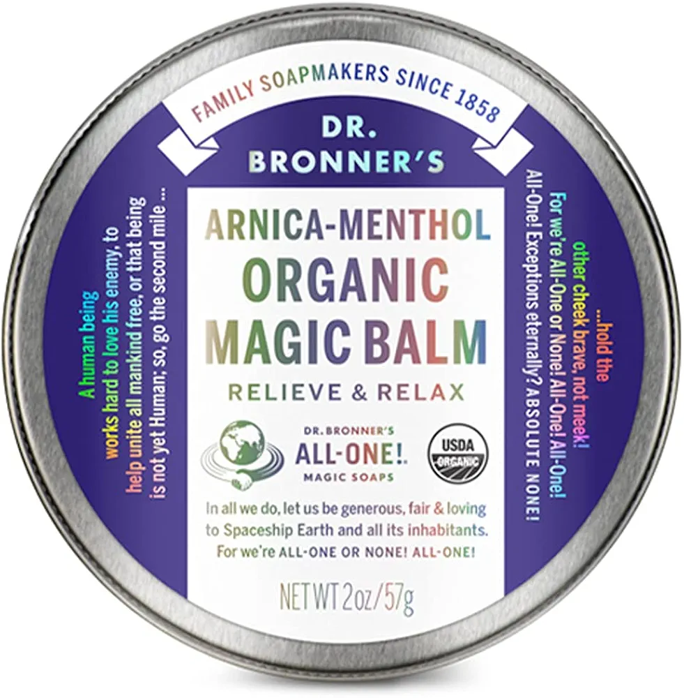 Dr. Bronner's - Organic Magic Balm (Arnica-Menthol, 2 Ounce) - Made with Organic Beeswax and Organic Hemp Oil, Relieves and Relaxes Sore Muscles and Achy Joints, Moisturizes and Soothes Dry Skin