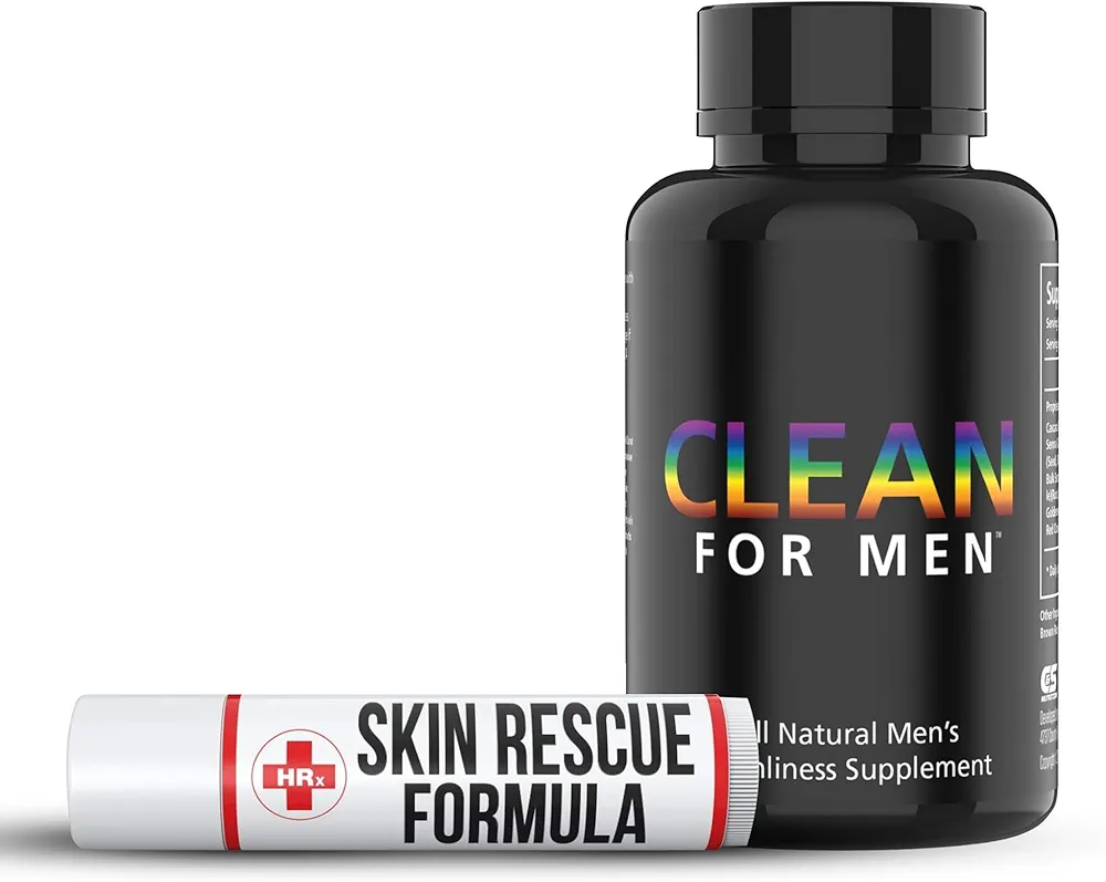 Re+Gen Nutrition Clean for Men Fiber Supplement & Skin Rescue Formula Defense and Support for Clear Skin 100% Natural! Peppermint Oil, Shea Butter, Natural Supplements for Bloating and Gut Health