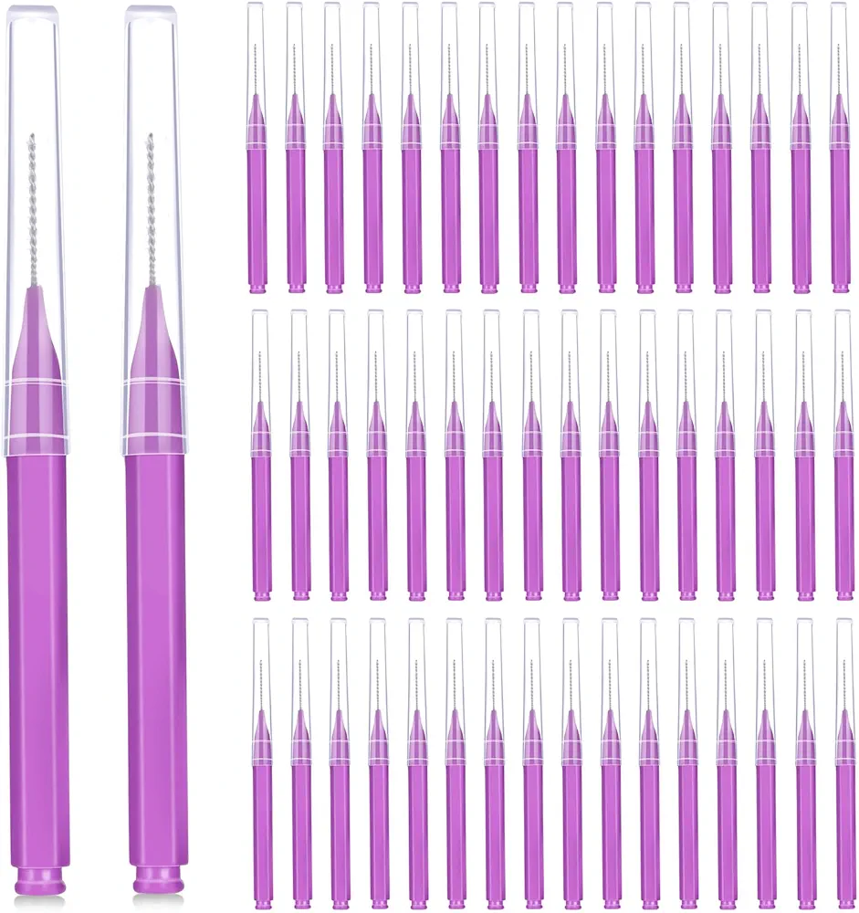 50 Pieces Braces Brush for Cleaner Interdental Brush Toothpick Dental Tooth Flossing Head Oral Dental Hygiene Flosser Toothpick Cleaners Tooth Cleaning Tool (Purple)