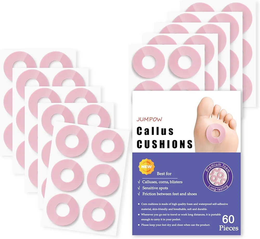 Corn Cushions, Corn Removers for Feet, Oval Callus Pads, Soft Foam Callus Cushions, Waterproof Corn Protectors, Self-Stick Adhesive Cushions, Relief Calluses, Corns, Blisters, Heel Frictions (Round-L)