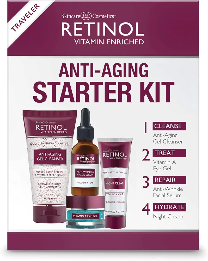 Retinol Anti-Aging Starter Kit – The Original Retinol For a Younger Look – [4] Conveniently Sized Products Perfect For Travel or First Time Try – Cleanse, Treat, Repair & Hydrate On-The-Go