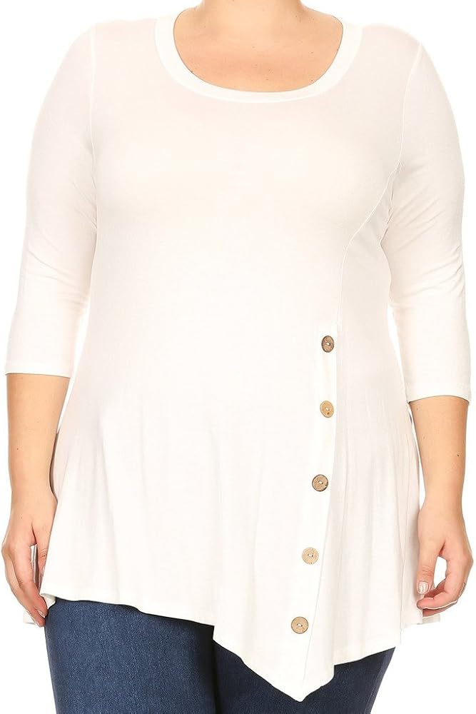 BNY Corner Women Plus Size Solid Button Asymmetric Knit Top Tee Blouse Shirt USA