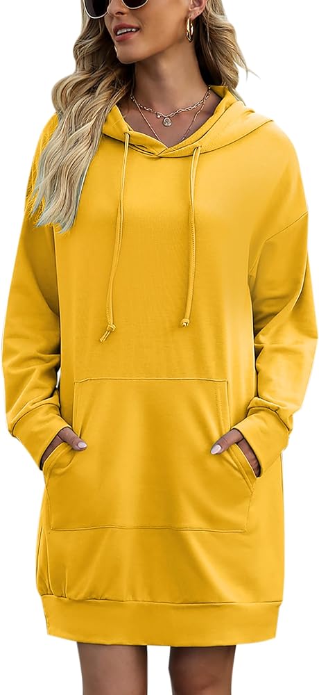 Quenteen Women Hoodies Dress Hooded Sweatshirts Dress Casual Long Sleeve Tunic Dress Oversized Sweatshirts with Pocket