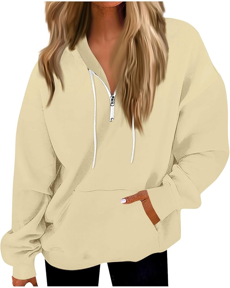 Womens Hoodies Fall, Women's Casual Fashion Long Sleeve Solid Color Zip Pullover Hoodies Sweatshirt Tops