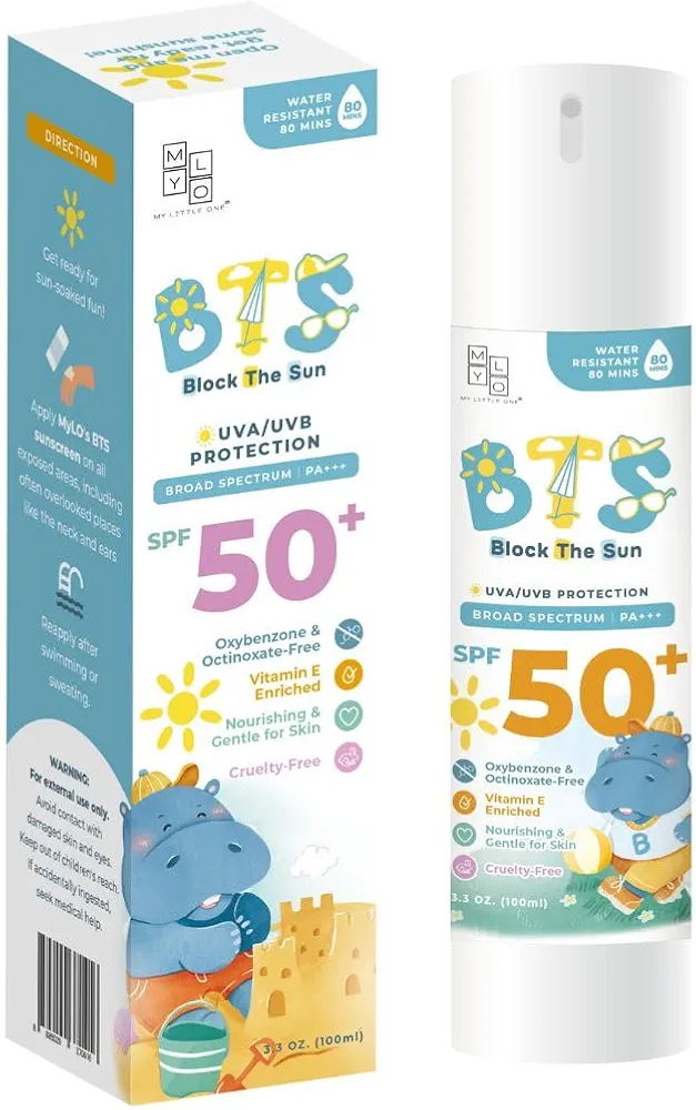 MyLO BTS SPF 50 Sunscreen, Broad-Spectrum UVA UVB Face & Skincare Protection, PA+++, Nourishing Moisturizer For All Baby, Kids & Adult Skin Types, Paraben Free, Water Resistant (Lotion 100ml)