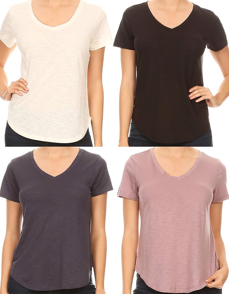 Dreamer P Women’s 4 Pack Basic Short Sleeve Casual Loose Cotton T Shirt Top Blouse S-3XL