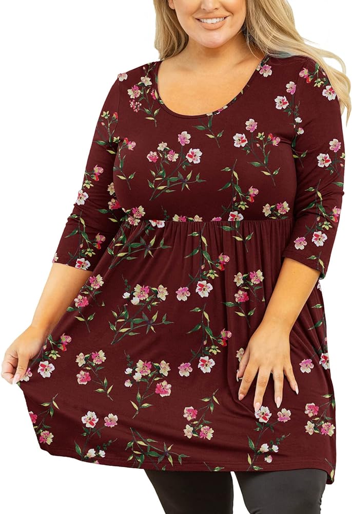 AusLook Plus Size Tunic for Women 3/4 Sleeve Crewneck Tops Flowy Blouse Babydoll Maternity Shirts M-5X