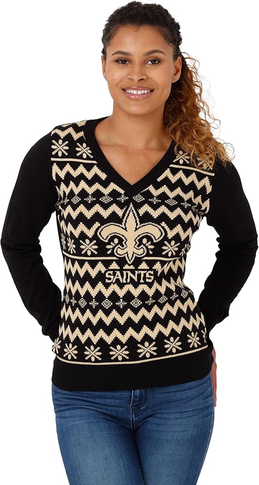 FOCO NFL Womens NFL Team Logo Ugly Holiday V-Neck Sweater